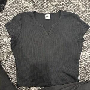 Tna Black Ribbed Waffle Notch Top
